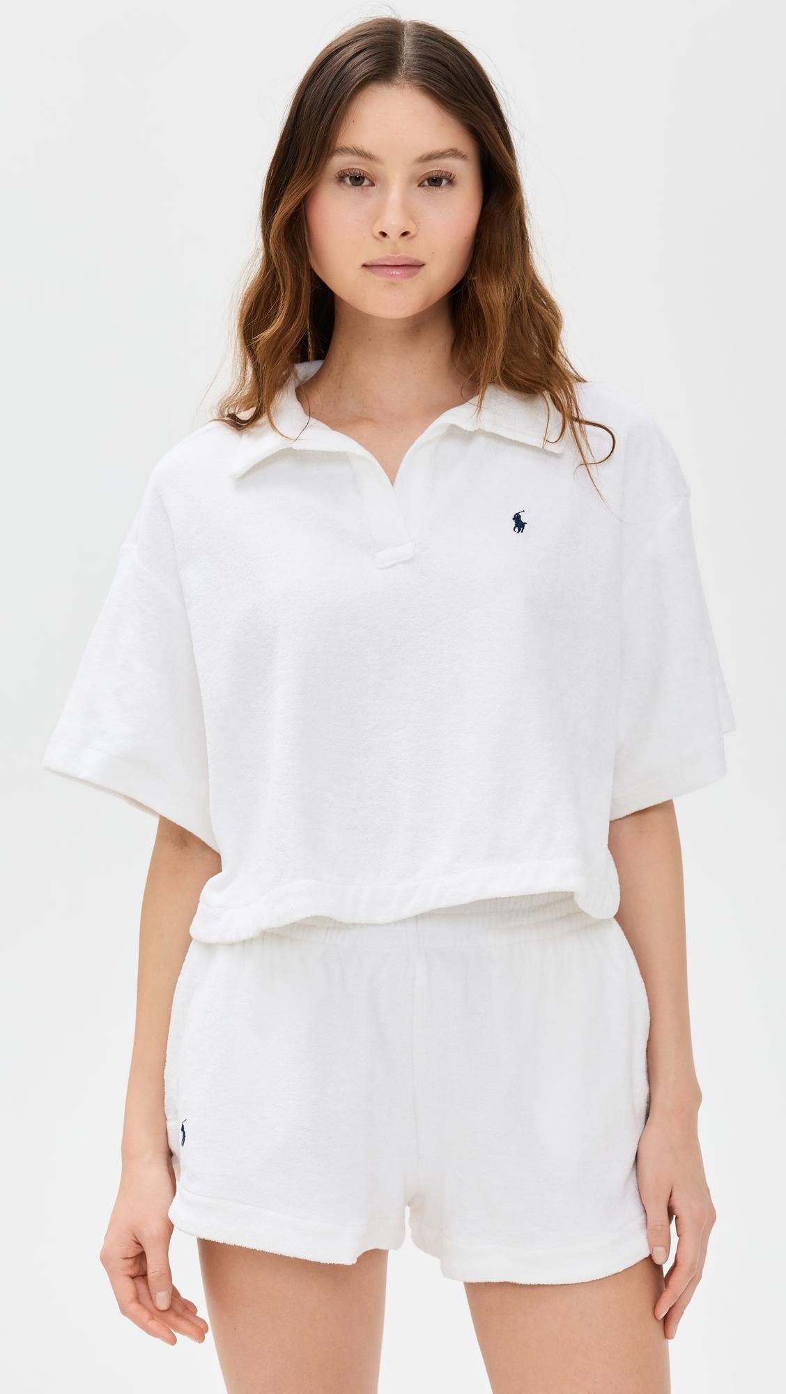 Polo Ralph LaurenWomen's White Terry Collar Shirt & Shorts Set