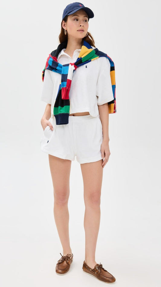 Polo Ralph LaurenWomen's White Terry Collar Shirt & Shorts Set