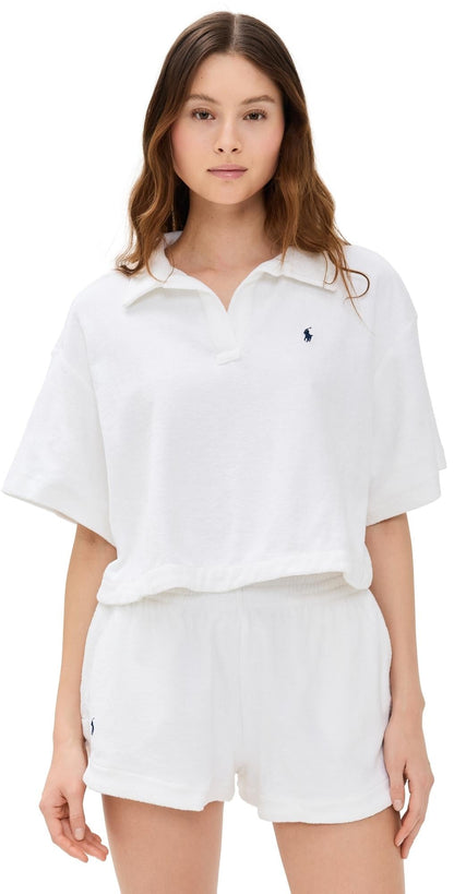 Polo Ralph LaurenWomen's White Terry Collar Shirt & Shorts Set